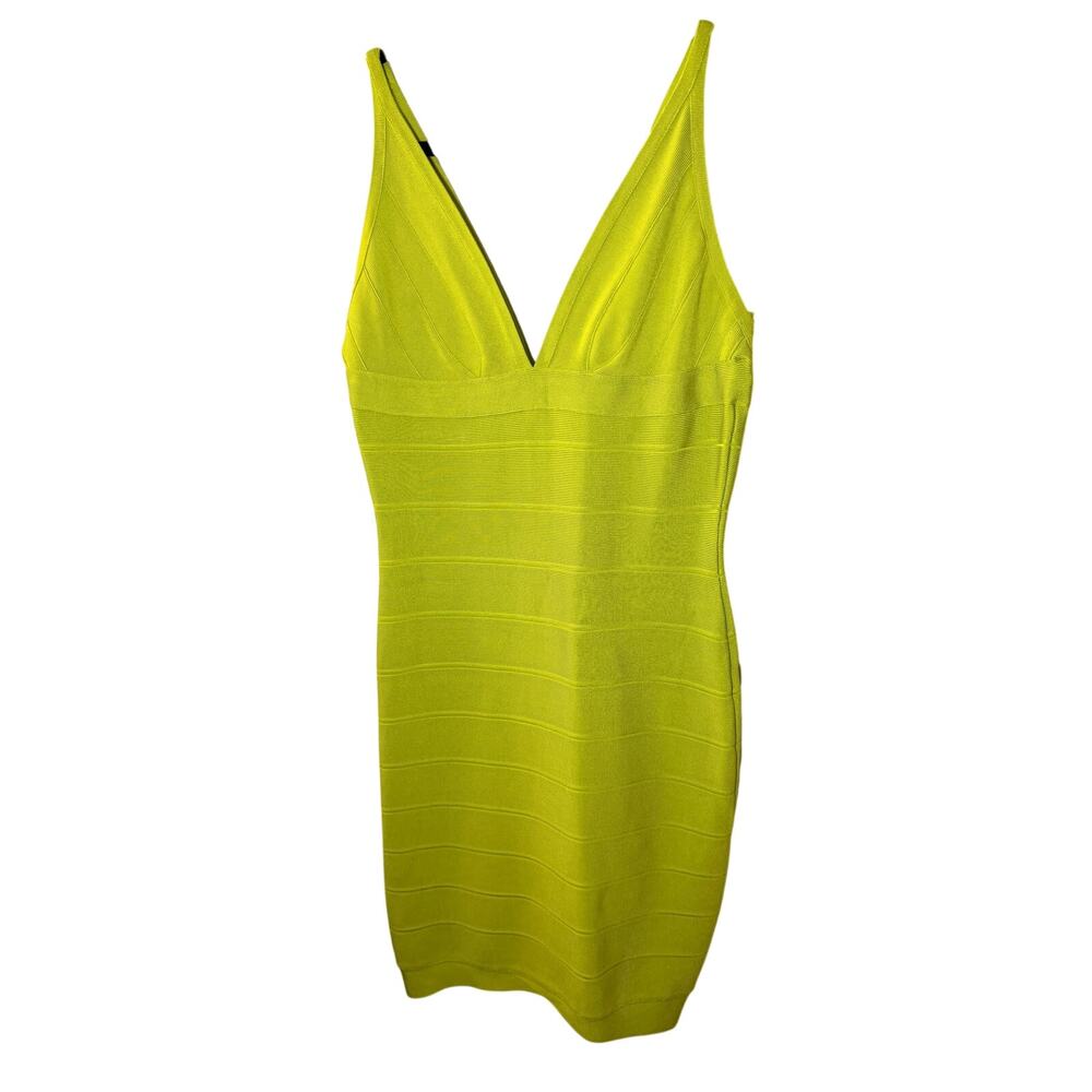 Hervé Léger Lime Green Bodycon Midi Dress L